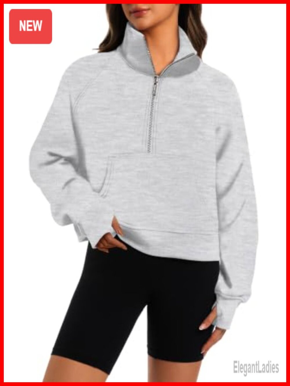 Women's Half Zip Cropped Sweatshirt Cotton Polyester Fleece Lined Hoodie
